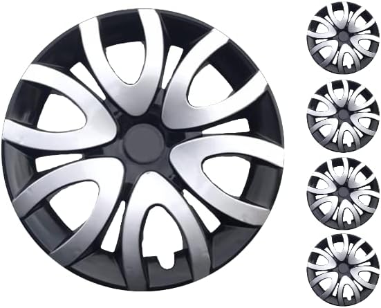 Копри комплет од 4 тркала од 15 инчи сребрено-црно Hubcap Snap-on одговара на Volkswagen VW