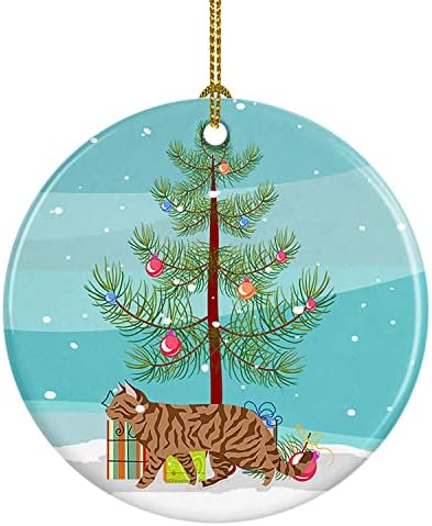 Богатства на Каролина CK4731CO1 TOYGER CAT MERRY CHINGLE CERAMIC ORNAMENT, украси за новогодишни елки, виси украс за Божиќ, празник,