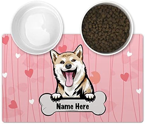 Кафетим Персонализирана душек за хранење со миленичиња со смешно куче Шиба Ину peирка срце розова позадина, 18 x 24