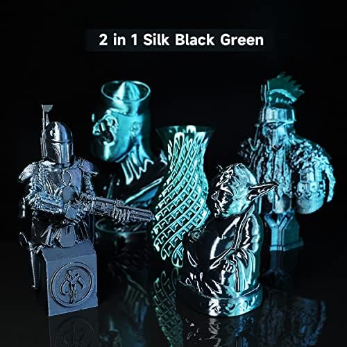 Gratkit Silk Dual Color Pla Filament, Coextrusion PLA FILAMENT 1.75mm, -0.03mm, 1kg/ролна, свила Пла црна и зелена