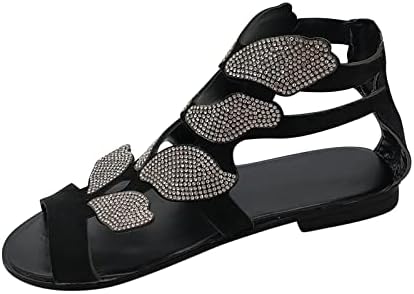 Сандали за жени случајно лето, женски гладијатор Rhinestone рамни сандали Обични плажа отворени пети пенливи сандали
