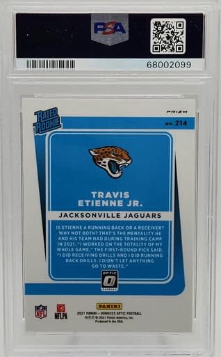 Travis etienne jaguars 2021 Donruss Optic Red Hyper Prizm Rookie Card PSA 10