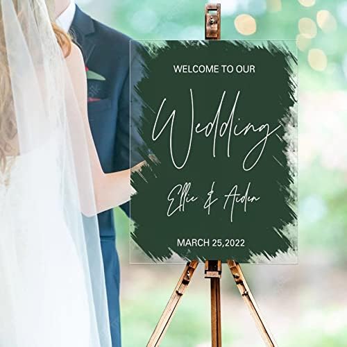 Персонализирано Име Свадба Знак За Добредојде Добредојдовте На Нашата Свадба Модерна Акрилна Свадба Знак За Добредојде Насликан Темно Зелен