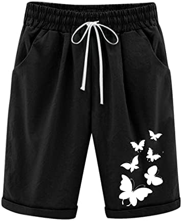Rbculf женски шорцеви летни модни печатени памучни постелнина спортски случајно плус големина пет поени панталони кратки џемпери момче