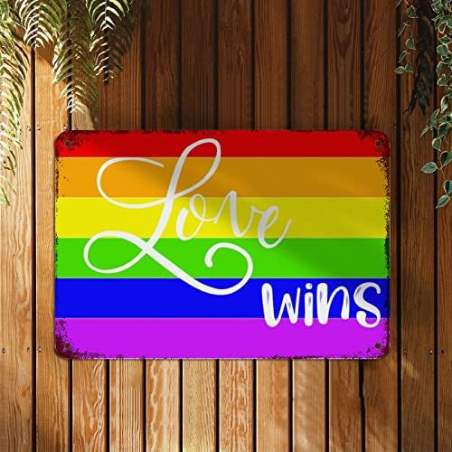 Godblessign Love Wins Rainbow Flag Metal Sign Love Equality Privications LGBTQ знаци Виножито метал знак wallид фарма куќа Декоративна