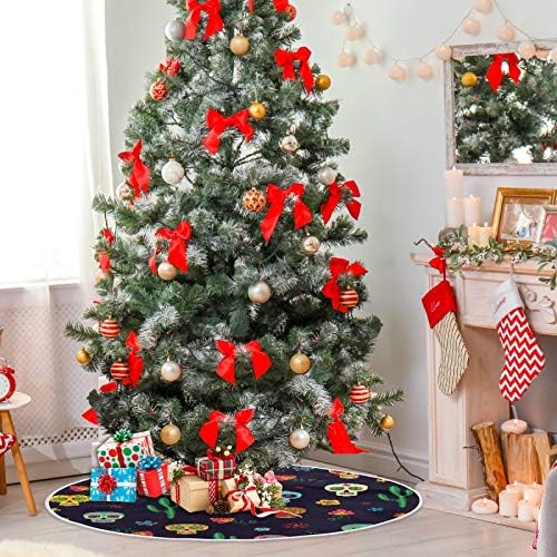 Декорација на здолниште на новогодишна елка, украс на мало мини дрво со здолниште 35,4 инчи со мексикански черепи за шеќер Кактус