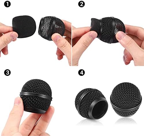 FACMOGU 4PCS црна микрофонска топка глава решетка решетка, SM58 во стил на четкана никел за замена на микрофон со внатрешна пена, замена на