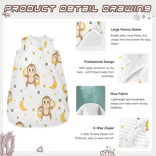 VVFELIXL вреќа за спиење за дете, банана мајмун бебе што носи ќебе за новороденче, вреќа за спиење во транзиција, костум за спиење