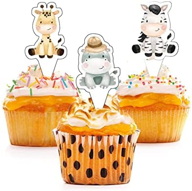 48 парчиња сафари животни со кекс на кекс -топите Вудленд Торта за животни за бебиња туш џунгла сафари животинска тема забава дива една тема роденденска забава