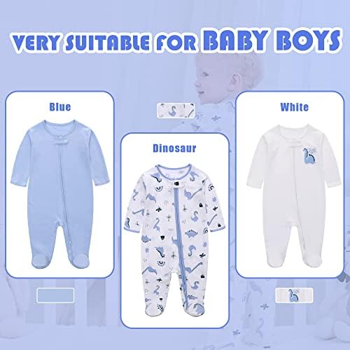 Лат 3 парчиња бебешки нозе пижами ， новороденчиња момчиња момчиња едноделни стапала Спиење новороденче памучна облека за спиење облека,