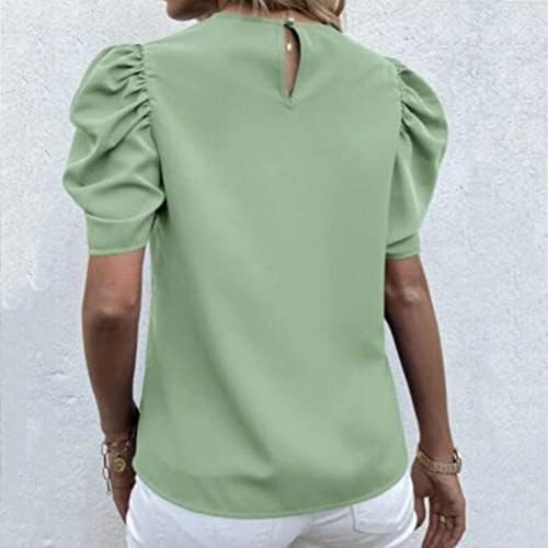 Puff ракав за ракави за жени за жени лето цветни печати краток ракав лабава лабава удобна екипаж кошула за вратот на вратот пулвер