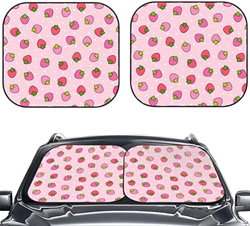 Киулоам 2 парчиња автомобилски шофершајбна Сонцето, симпатична јагода розова печатена печатена печата за сонце за заштита на сонцето, блокови