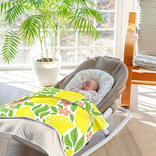 Swaddle Clable Lemon Fries Citrus Остава памучно ќебе за новороденчиња, примање ќебе, лесен мек за тресење за креветчето, шетач, расадници,