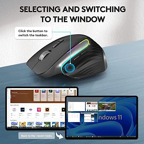 RGB Безжичен Глушец Ergономски ЗА Лаптоп Тишина USB-C Полнење 5 DPI 9 Копчиња со Повеќе Кратенки 2.4 G Оптички Компјутерски Глувци За Лаптоп Компјутер Windows/Mac/Android/Microsoft