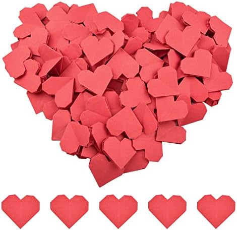 Craffancancy 100 компјутери оригами хартиени срца, црвено двострано оригами loveубов срце рачно изработено свиткана хартија срце за домашен