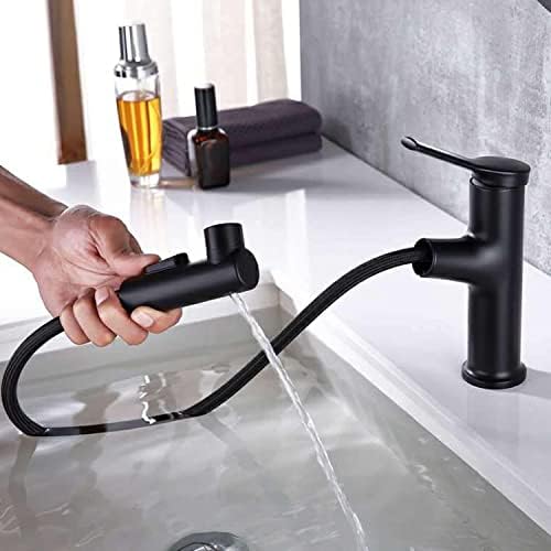 Ралира бања извлечете тапа црна топла и ладна месинг со три режими на излез на вода единечна дупка што може да се повлече бања мијалник за мијалник за мијалник за ми