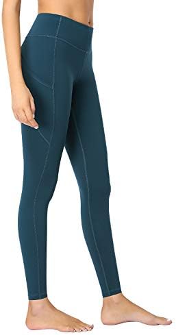 Axенски женски високи половини јога панталони со џебови, хеланки со целосна должина Томи контролна мека панталони за трчање