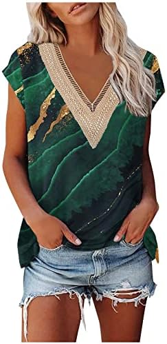 2023 летна маица за жени Guipure чипка длабока V маички со вратот трендовски кратки ракави на врвови на обични блузи туники Топ Топ