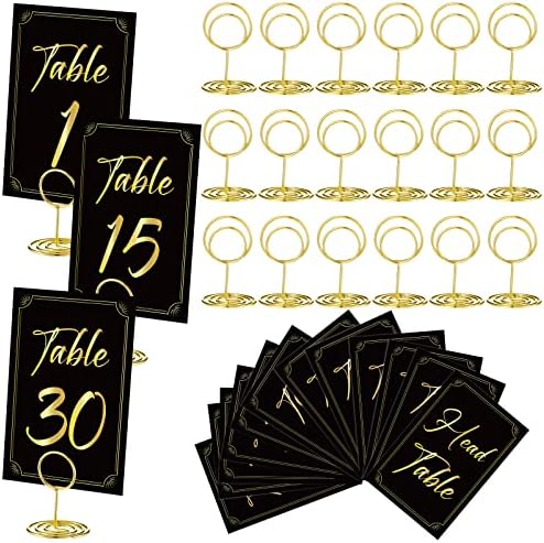 31 сетови картички за броеви на црна маса со држачи за броеви на златна маса, 1-30 табели со броеви картички за глава табела