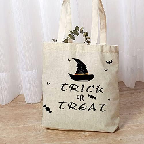 Природна памучна постелнина торба есен трик третирајте го тиква-он-фенер црна мачка лилјаци вештерка Среќна Ноќта на вештерките