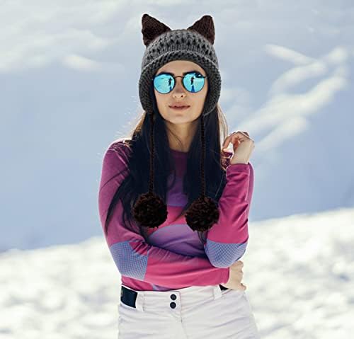 Мачка уво beanie со уво flap pompom симпатична лисица уши капа y2k готска рачно изработена капчиња за капчиња за жени тинејџерки снег зима