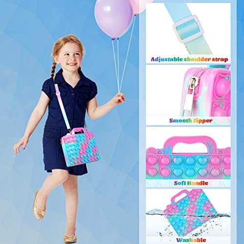 Fidvioi поп чанта Девојки подароци фигури играчки, чанта со голема фиџет чанта за iPad, малечки девојчиња играчка играчка поп рамо торба крст
