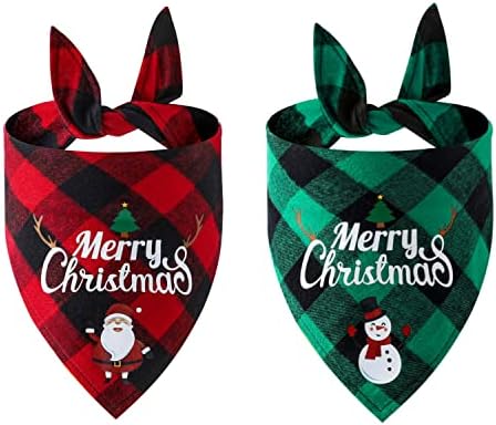 Божиќно кучиња бандани класичен биволски карирани миленичиња миленичиња бандана триаголник Бибс Керчиф 2 пакет Среќни божиќни додатоци за костуми