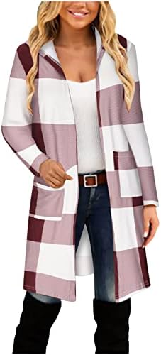 Maseенски есен мода 2023 карид кардиган палто удобно меко отворено предниот класичен ров палто јакна со долг ракав блуза врвови