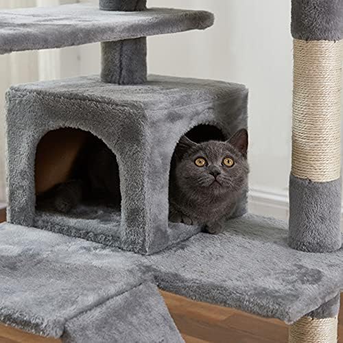 Мачка дрво, 52,76 инчи кула со мачки со табла за гребење на сисал, штанд со мачки со платформа, 2 луксузни кондоми, за маче, домашно
