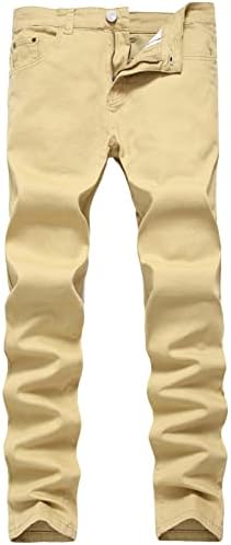 Машки Тенок Фит Слаби Истегнувачки Фармерки Гроздобер Потресени Удобни Тексас Панталони Измиени Права Нога Удобни Жан Панталони