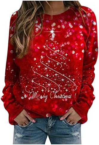 Fandream Crewneck Sweatshirts За Жени Среќен Божиќ Брод Вратот Блузи Топло Лабава Одговара Атлетски Врвови За Жени