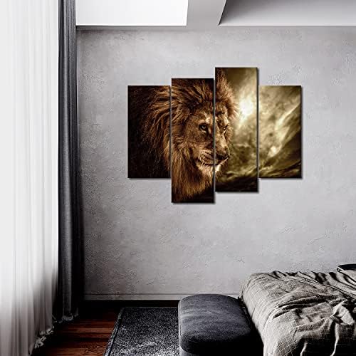 4 панел wallидна уметност кафеава жестока лав против бурно небо сликајќи ја сликата печатење на платно животни слики за домашно декорација