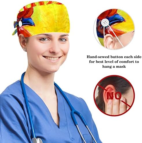 Медицинска медицинска сестра капачиња жени долга коса, ретро животински петел прилагодливо работно капаче со копче и лак за коса за коса