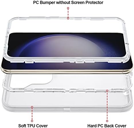 Волони За Samsung Galaxy S23 Јасен Случај 3 Во 1 Хибриден Заштитен Случај Тврд Компјутер Браник Отпорен На Удари Тешка Птотекција Заштита