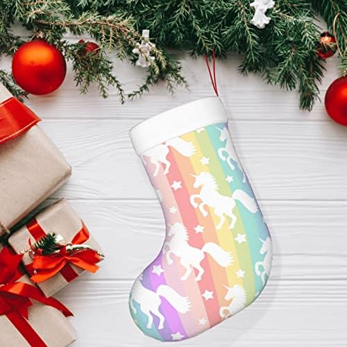 Божиќни чорапи на Аугенстер Симпатична бела еднорог лента Виножито со двојно еднострано камин што виси чорапи
