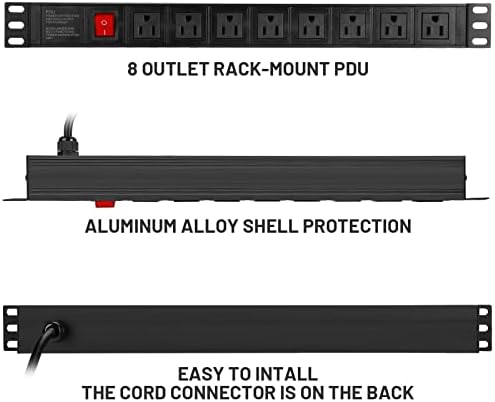 BTU Power Strip Surge Protector Rack-Mount PDU, 8 места со десен агол широко распространети, тешки 1У решетката PDU PDU Power Strip
