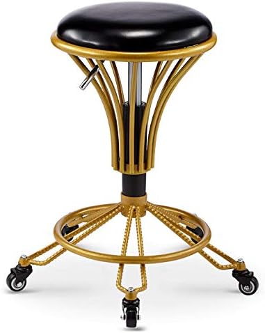 Столички од салон со тркала ， вртливата канцеларија столче со црно синтетичко кожено седиште ， прилагодлива висина 48-58 см ， Поддржана тежина 160 кг ， канцеларија С