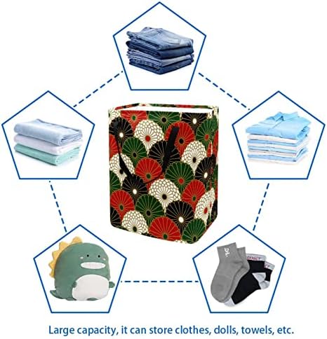 Јапонски Хризантема Pppattern Печатење Склопувачки Пречки за Перење, 60L Водоотпорни Корпи За Перење Корпа За Перење Облека Играчки Складирање За Спална Соба Во Студент