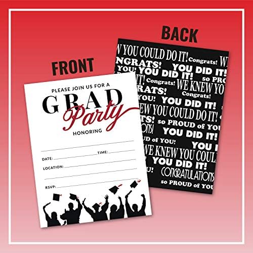 25 Црвено &засилувач; Црна Дипломирањето Партија Покани Со Коверти За Колеџ, Средно Училиште, Универзитет Град Прослава или Најава