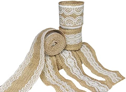 6 ролни x 2yds 2 јута панделки со бели чипка занаетчиски лента за занаети завиткувајќи подароци за забава и рустикални украси за венчавки