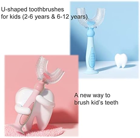 Клаил прирачни четки за заби во облик на U за деца 2-12 години, надградена силиконска четка за заби-глава поудобна четка за заби за деца.