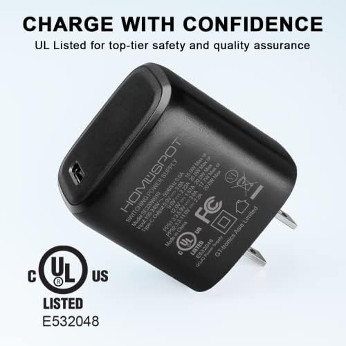 Homespot 20W UL-листа USB-C Полнач за испорака на електрична енергија-Брзо полнење за iPhone, Samsung Galaxy Phones, iPad и повеќе