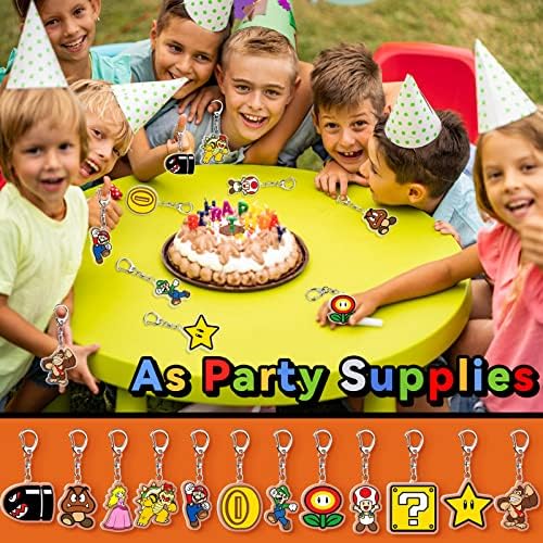 Материјали за Роденденски Забави во марио, 24 парчиња Акрилни Приврзоци За Клучеви За Фаворизирање На Роденденската Забава Во Марио, Добри Торби За Подароци За Заба