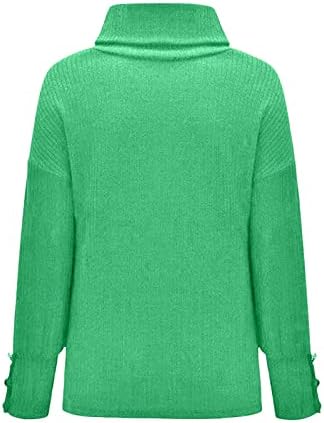 Женски плус џемпери со големина Обичен теренски плетен џемпер лабав опремени долги ракави основни врвови на пулвер со копчиња