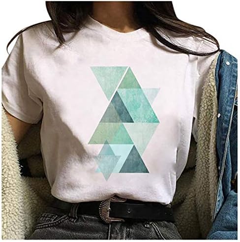 Charthените кратки ракави маица мода геометриска графика Харајуку врвови женски о-врат лабава обична маичка за маички пулвер