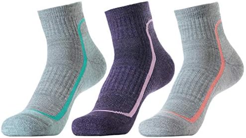 SoLax 72% машки и женски мерино волна чорапи за пешачење на отворено патеки за патеки со перничиња за дишење четвртина чорапи 3 пакувања