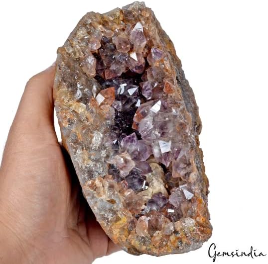Gemsindia 1266 gm Druze Amethyst Uruguay Purple Crystal Pave Geode Raw Cluster Cluster, заздравување на минерален скапоцен