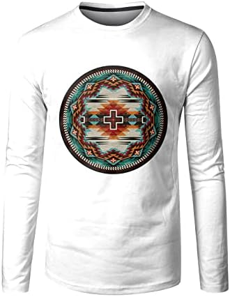 Машка модна лабава маица Обична удобна џемпер пуловер О-врат лента печати врвови на блуза со долг ракав