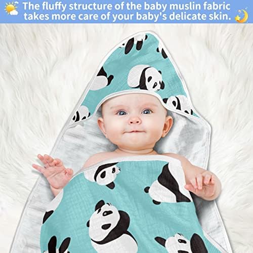 vvfelixl Бебе качулка крпа симпатична панда Абсорбента бебешки крпи памук мека бања крпа за новороденче, дете 35x35in сино