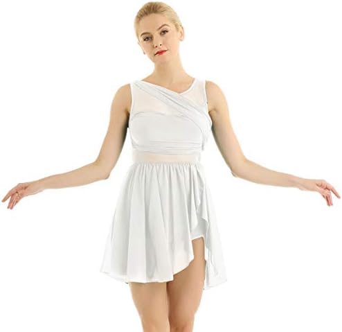 Iefiel Womenените без ракави лирски танцувачки костум Исечени асиметричен шифон фустан леотарски балетски каросерија